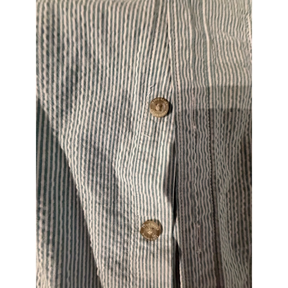 Eddie Bauer Mens TL Blue White Seersucker Stripe Short Sleeve Button Down Shirt - Picture 6 of 9